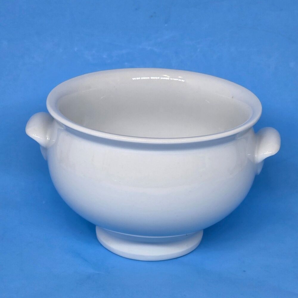 Pottery Barn Great White 5" Open Onion Footed Double Handle Soup Bowl VGC